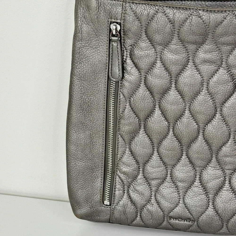 Vera Bradley Quilted Leather Molly Crossbody Purse Silver Metallic Crossbody Bag